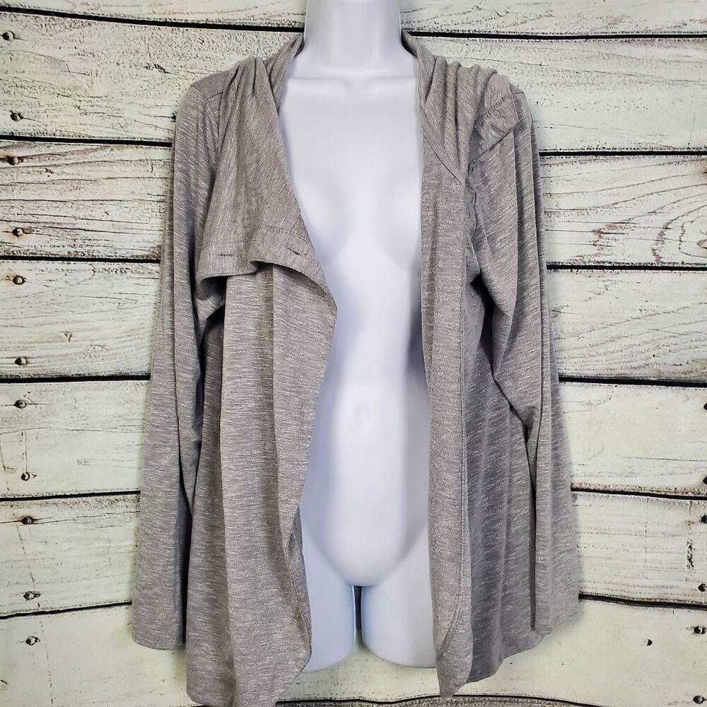 Maurices Women’s Gray Draped Open Front Cardigan Hoodie Long Sleeve Size 1X